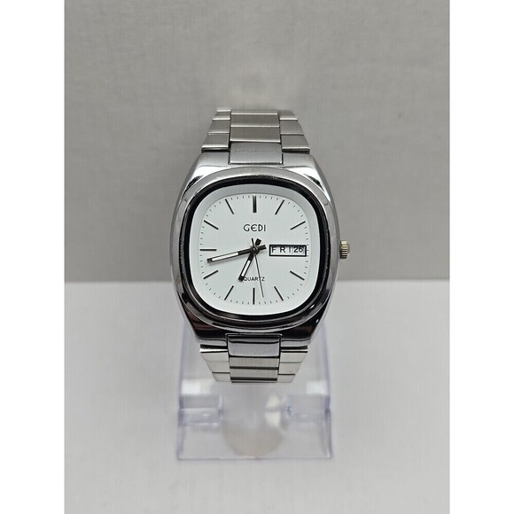 GEDI Other - Gedi Quartz Day Date Silver Tone Cushion Case White Dial Women Watch New Battery